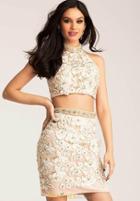 Jovani - 55241 Two Piece Floral Lace Fitted Short Dress