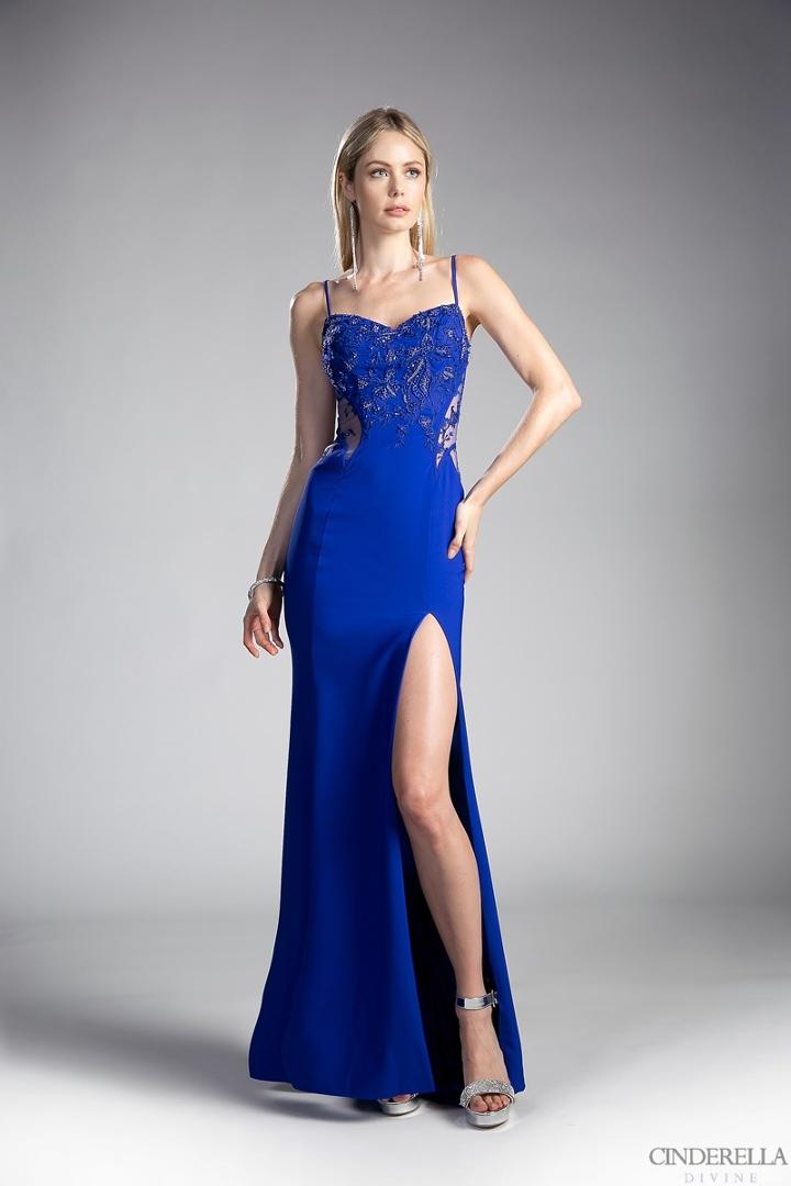 Cinderella Divine - Bead Embroidered Jersey Sheath Prom Dress