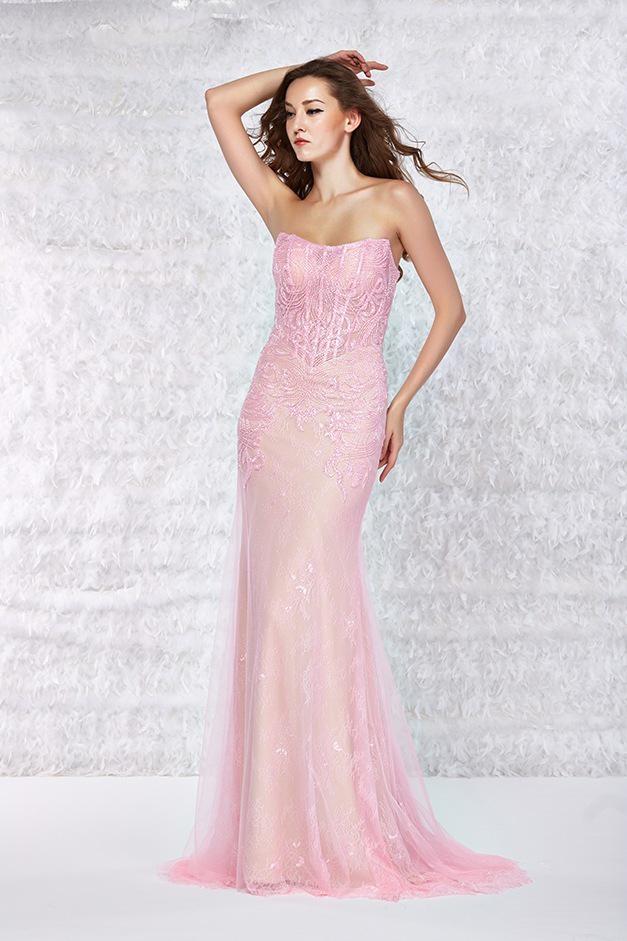 Angela And Alison - 61069 Strapless Corset Boned Illusion Lace Gown