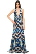 Caffe Swimwear - Lace Up Plunge Neck Dress In Printed Blue