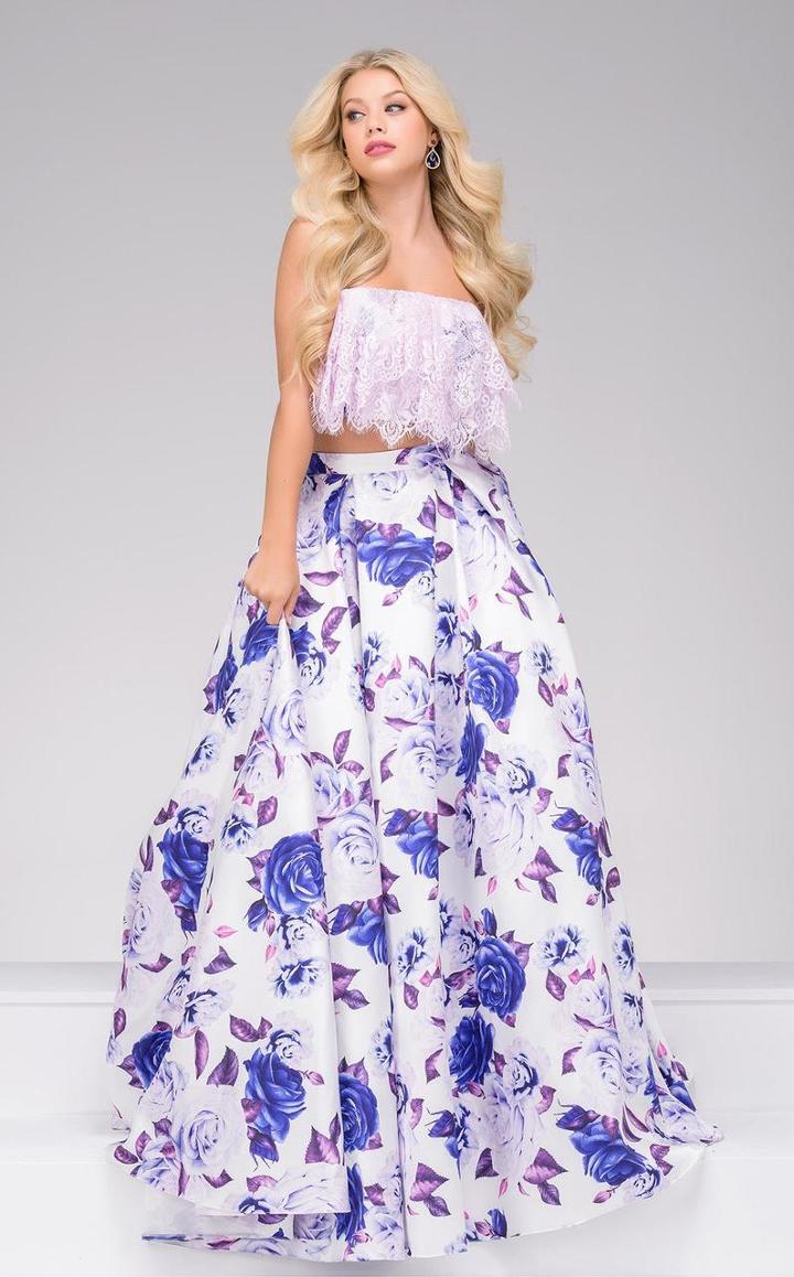 Jovani - 50011 Two Piece Lace And Floral Printed Dress