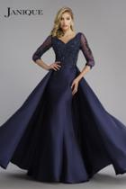 Janique - Embroidered V-neck Â¾ Sleeved Long Mermaid Gown Ja3009