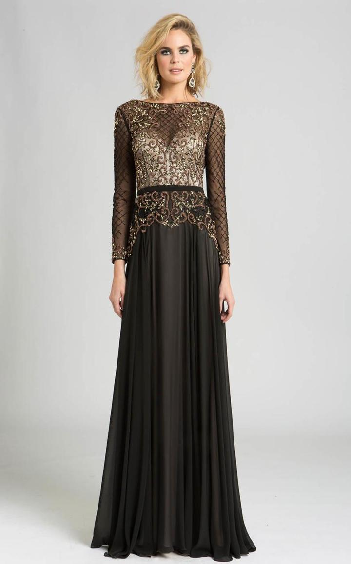 Feriani Couture - 26237 Bedazzled Bateau Sheer Dress