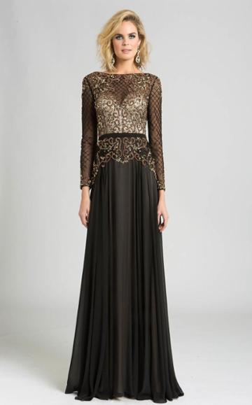 Feriani Couture - 26237 Bedazzled Bateau Sheer Dress