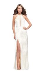 La Femme - 25861 Halter Neck Velvet Sheath Dress