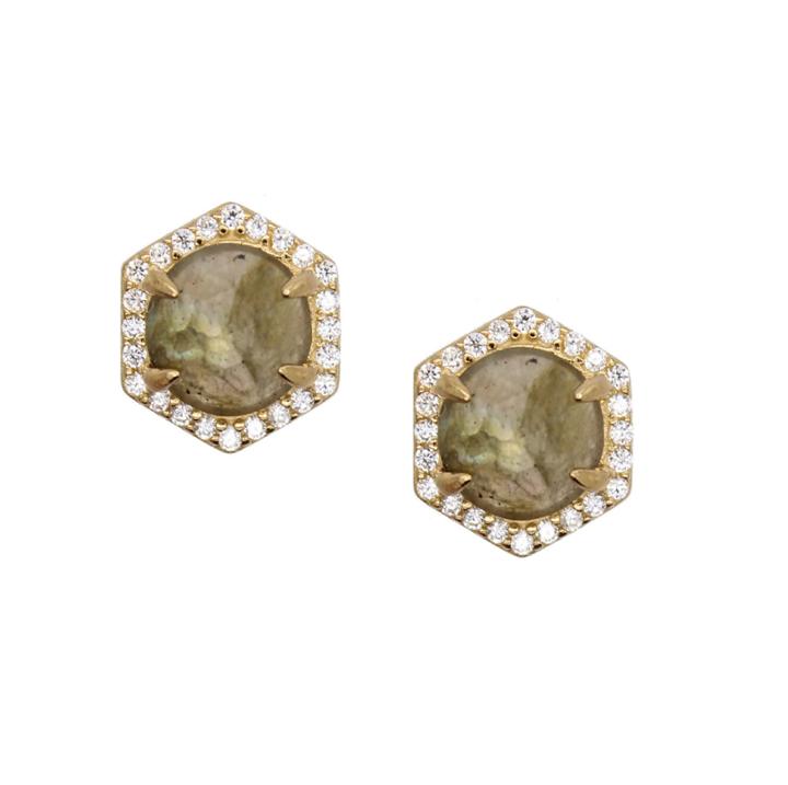 Rachael Ryen - Hexagon Pave Studs - Labradorite