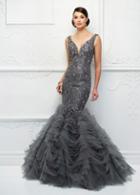 Ivonne D For Mon Cheri - 118d09 Beaded Lace Deep V-neck Tulle Dress