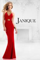 Janique - Bejeweld Halter Neck Long Jersey Gown W992