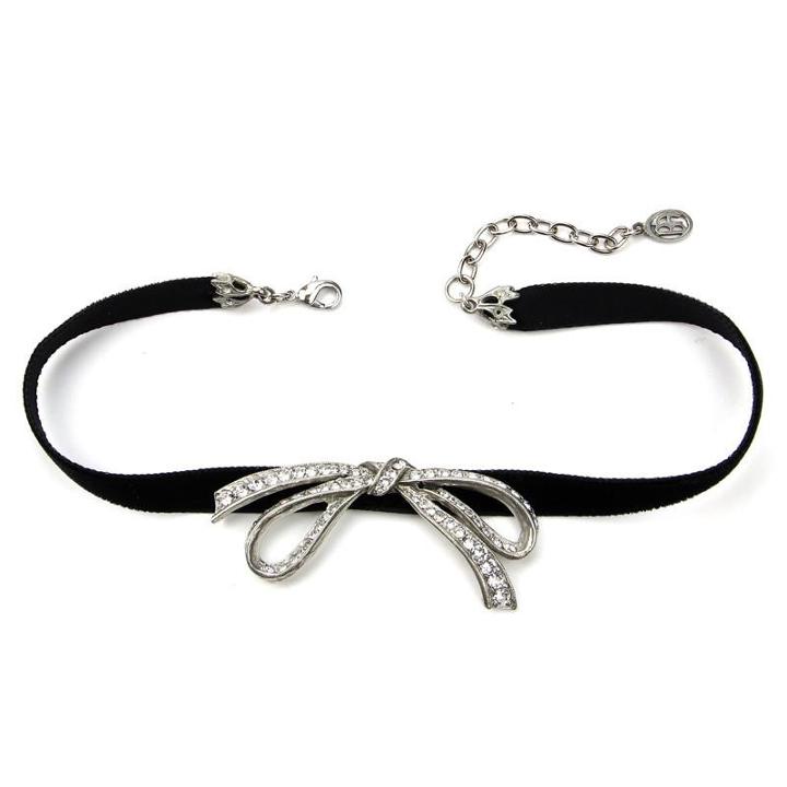 Ben-amun - Mod Victorian Ribbon Crystal Black Velvet Choker