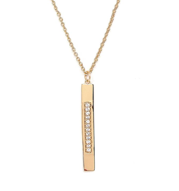 Rachael Ryen - Vertical Pave Bar Necklace Gold