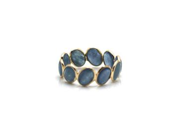 Tresor Collection - Aquamarine Oval Cab Stackable Ring Band In 18k Yellow Gold