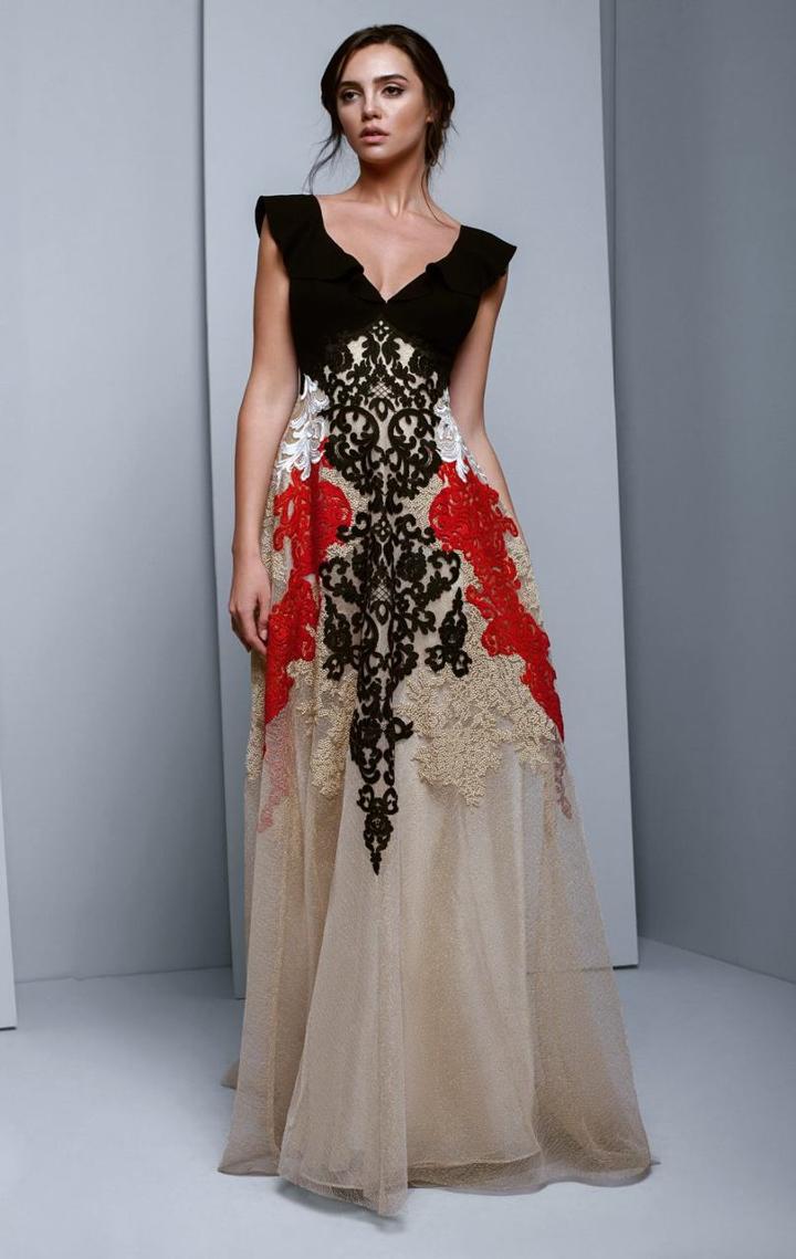 Beside Couture By Gemy - Bc1330 V-neck Embellished A-line Evening Gown