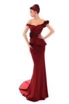 Tarik Ediz - 93436 Applique Off-shoulder Sheath Dress