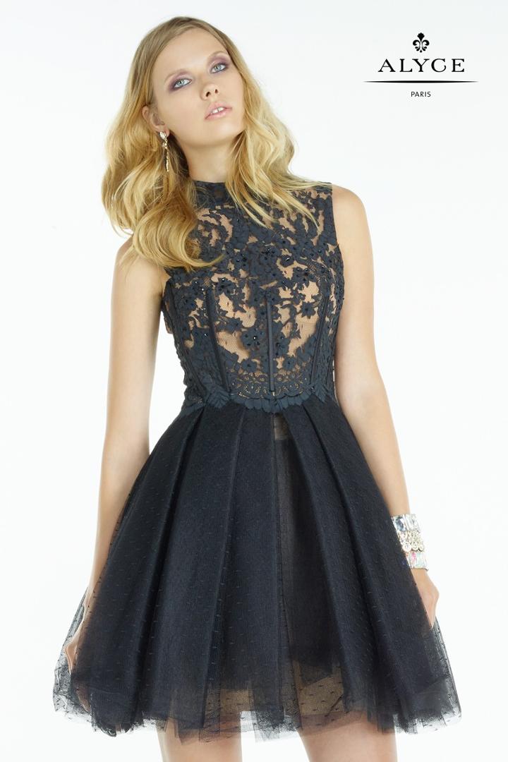 Alyce Paris Black Label - 5757 Short Dress In Black Nude