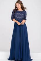 Jovani - Jvn48715 Beaded Lace Quarter Length Chiffon Dress