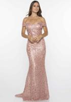 Milano Formals - E2336 Sequined Off Shoulder Fitted Gown