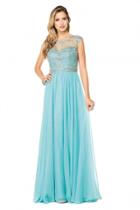 Glow By Colors - G330 Bejeweled Bateau Cap Sleeve Evening Dress