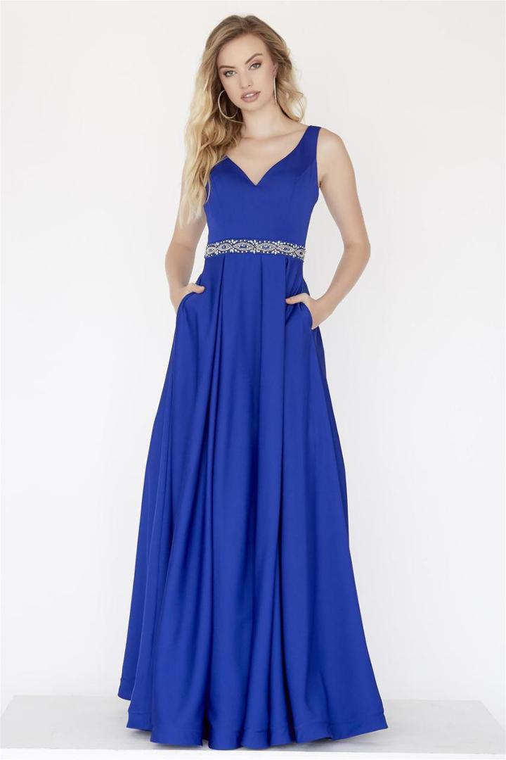 Jolene Collection - 18035l Fitted V-neck Pleated A-line Gown
