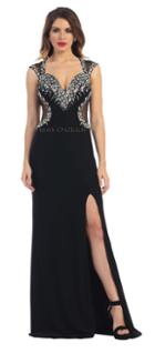 Bejeweled Queen Anne Neckline With Sheer Cutout Jersey Dress