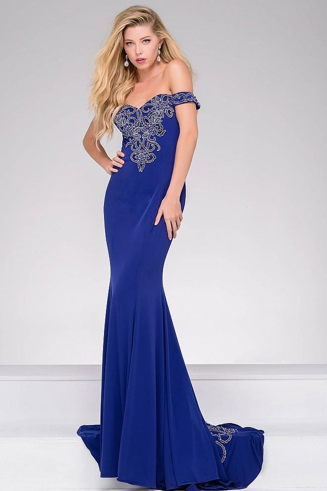 Jovani - Off The Shoulder Train Dress 32360