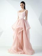 Mnm Couture - Square Neck Ruffled Tulle Evening Gown G0727
