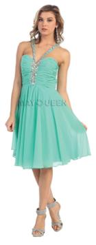 Knee Length Ruched And Jewel-accented V-neck A-line Dress