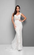 Terani Couture - Scalloped Lace Gown With Embroidered Train