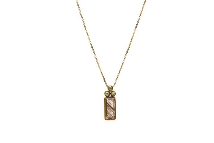 Tresor Collection - Copper Rutile Rectangular And Champagne Diamond Necklace In 18k Yellow Gold