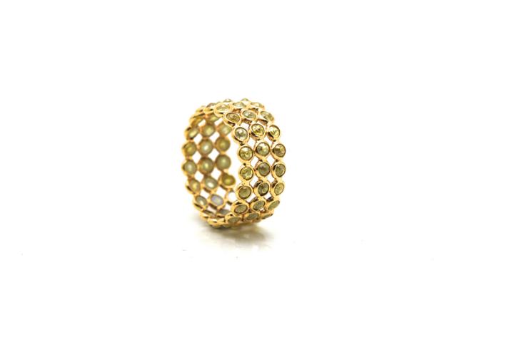Tresor Collection - Rose Cut Organic Diamond Triple Row Ring Band In 18k Yellow Gold