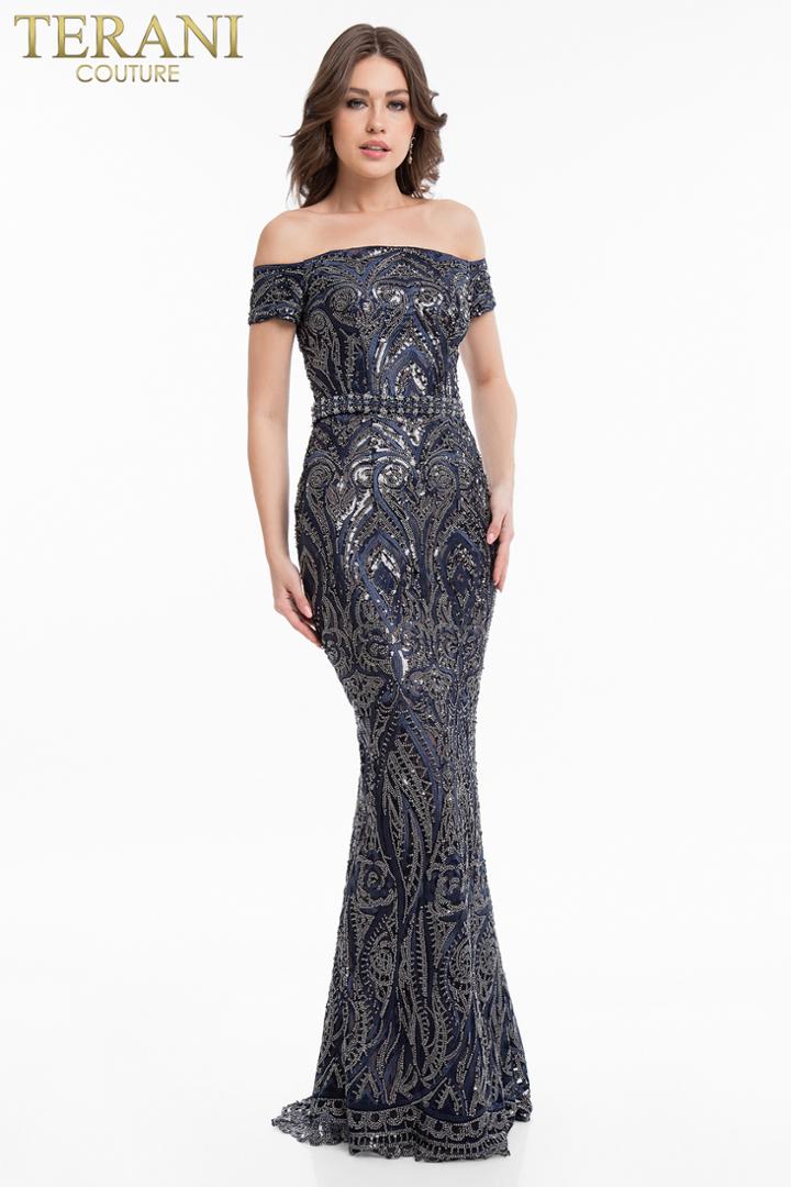 Terani Couture - 1823e7353 Bedazzled Off-shoulder Sheath Gown
