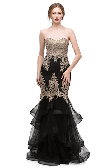 Eureka Fashion - Gilt Adorned Strapless Trumpet Gown