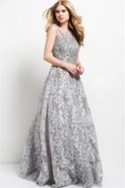 Jovani - 47762 Embroidered Floral Cap Sleeves Gown