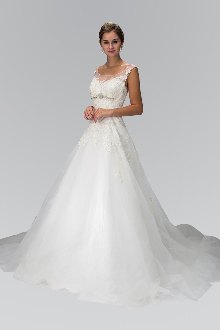 Elizabeth K - Gl1355 Cap Sleeve Floral Appliqued Tulle Wedding Dress