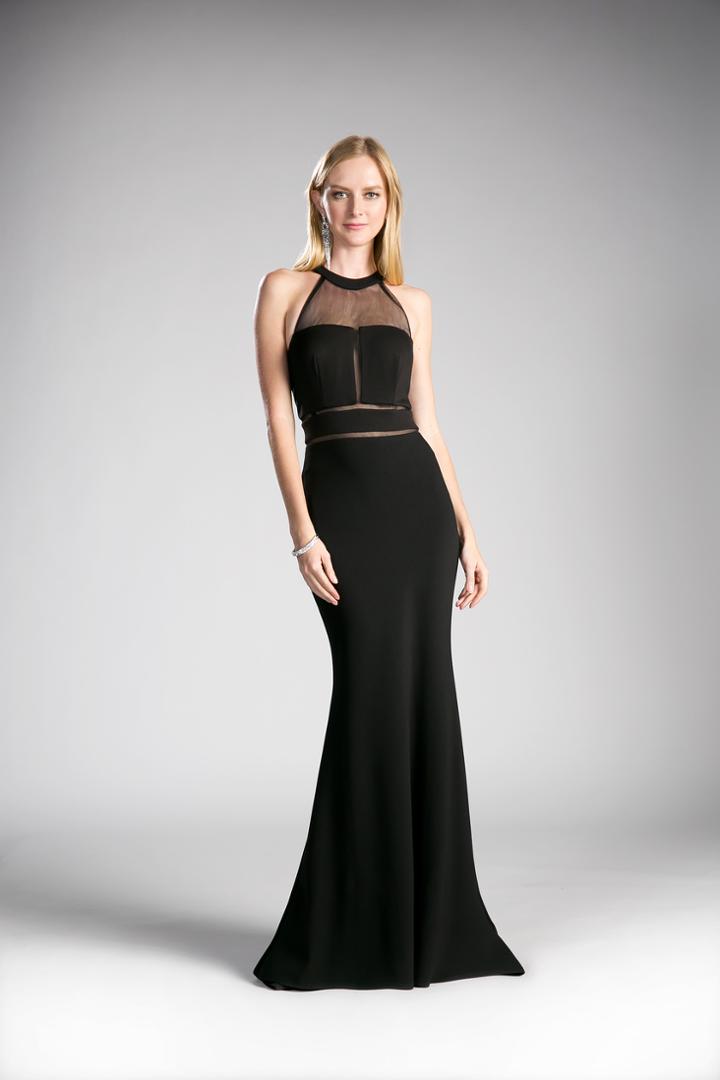 Cinderella Divine - Sheer Fitted Halter Evening Dress