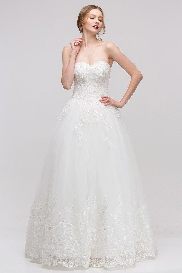 Eureka Fashion Bridal - Strapless Beaded Lace Bodice Bridal Gown