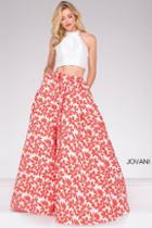 Jovani - Two Piece Halter Neck Floral Skirt Prom Ballgown 48948