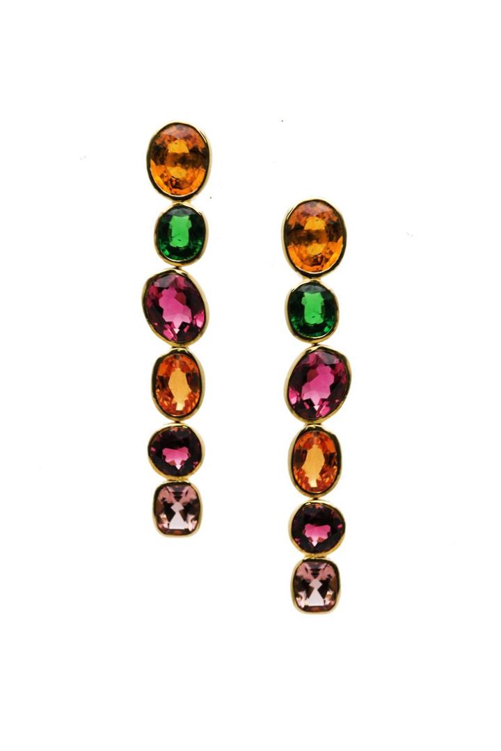 Tresor Collection - 18k Yellow Gold Earring With Multicolor Tourmaline, Tsavorite Garnet And Mandrian Garnet