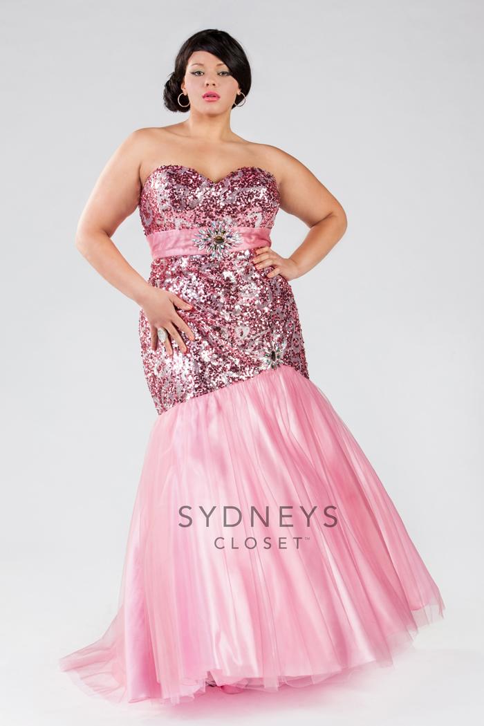Sydney's Closet - Sc7097 Plus Size Dress In Pink Rose