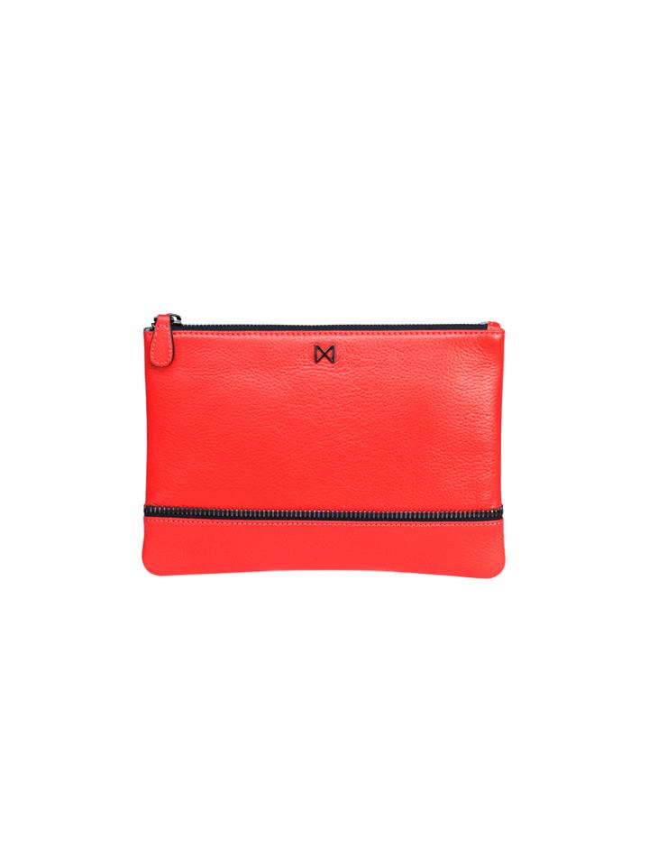 Mofe Handbags - Sage Pouch Clutch Tomato/gunmetal / Genuine Leather