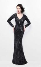 Primavera Couture - Sequined Long Sleeve V-neck Long Sheath Gown 1740