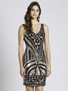 Lara Dresses - 33581 V-neck Sequined Print Short Dress
