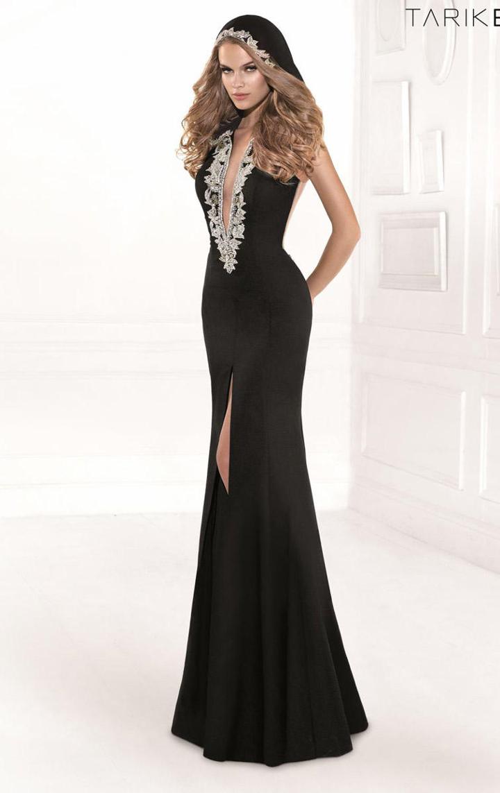 Tarik Ediz - Deep V-neckline Long Dress 92403