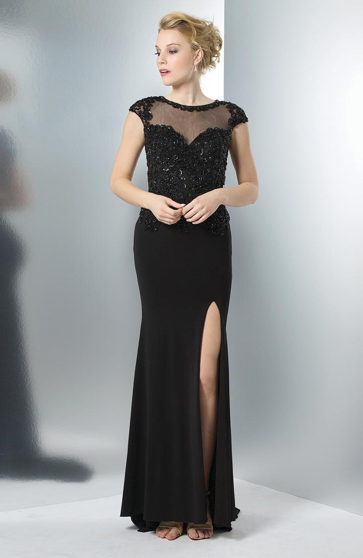 Marsoni By Colors - M104 Beaded Cap Sleeve Illusion Gown