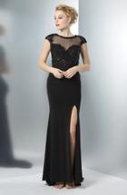 Marsoni By Colors - M104 Beaded Cap Sleeve Illusion Gown