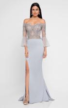Terani Couture - 1811e6134 Bead Embellished Off Shoulder Slit Dress