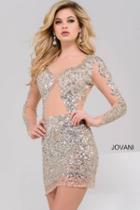 Jovani - Elegant Sparkling Long-sleeved Short Dress 99152