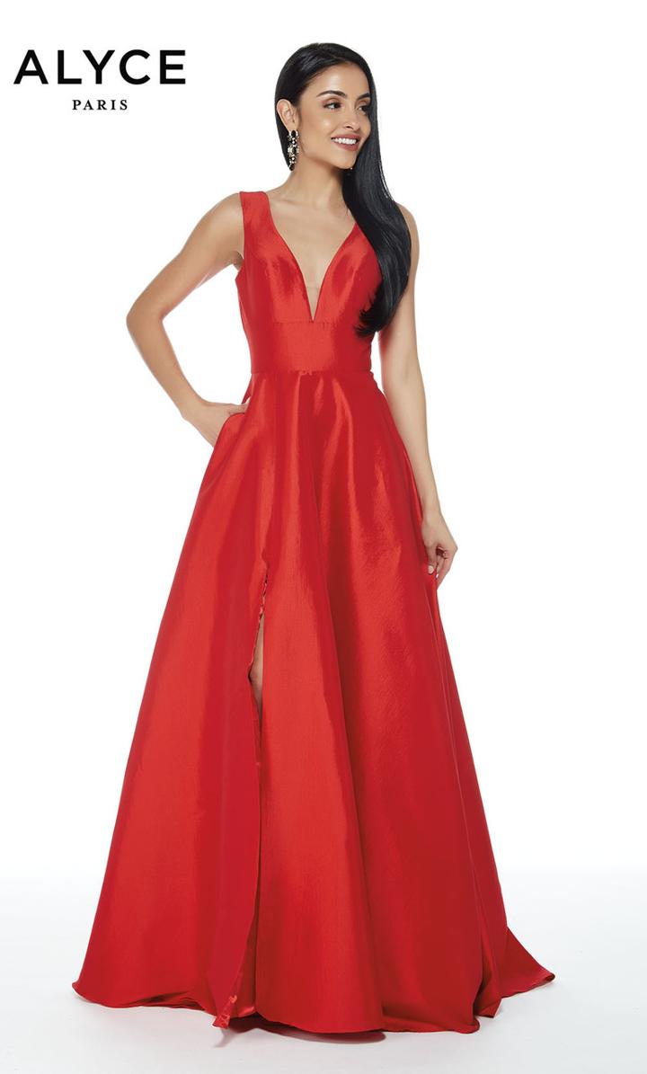 Alyce Paris - 60266 Plunging V-neck Taffeta High Slit Gown