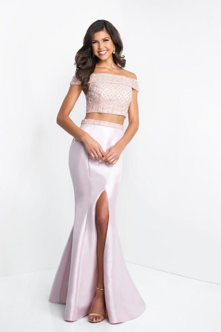 Blush - C1009 Two Piece Beaded Shimmer Mikado Mermaid Dress