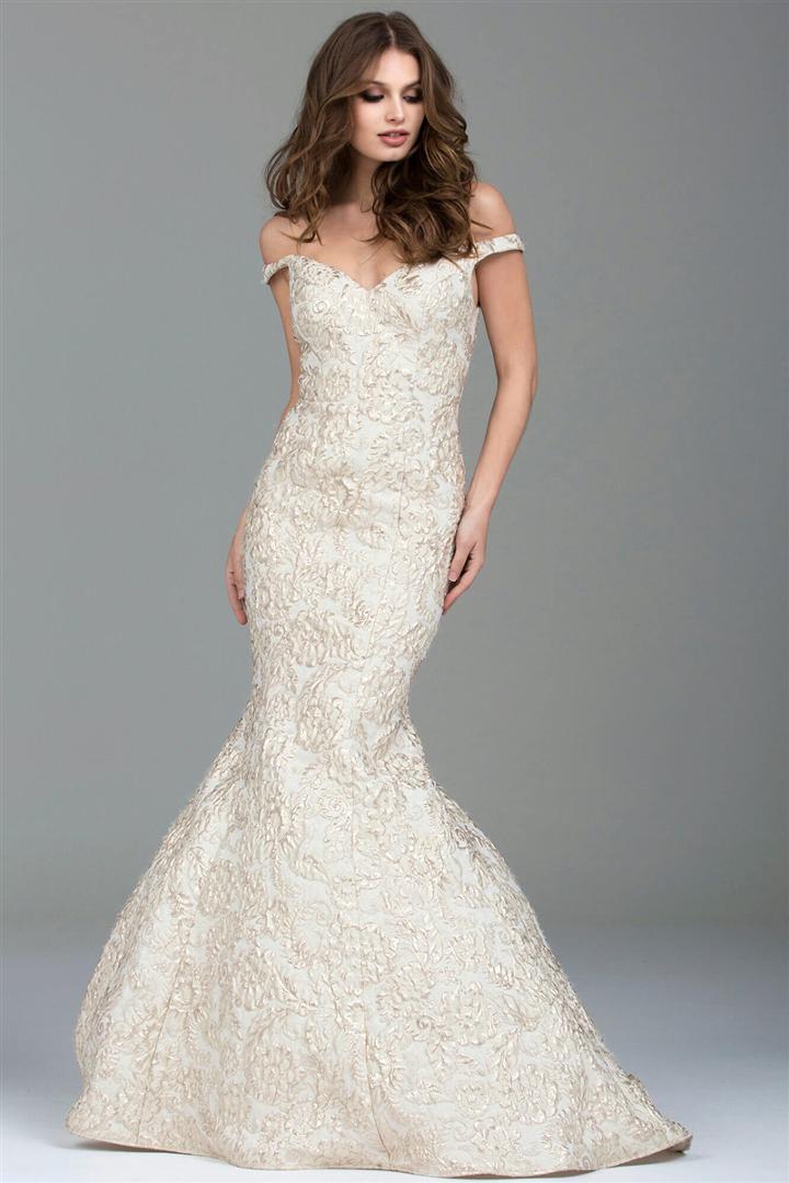 Jovani - 51851 Embroidered Off Shoulder Mermaid Dress