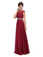 Dancing Queen - Jewel Embellished Laced Illusion Neck Chiffon A-line Dress 9400